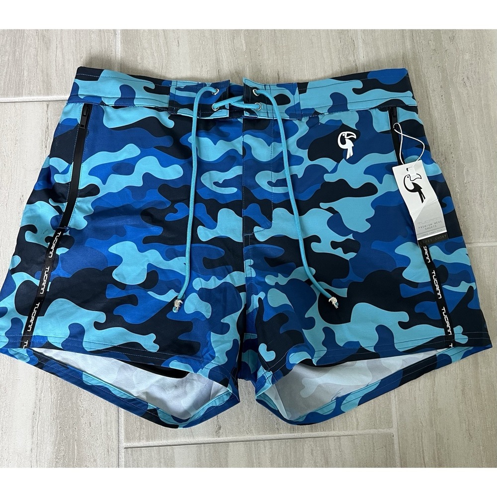 NWT Tucann Men's Blue Camo 3" Swim Trunk Size L